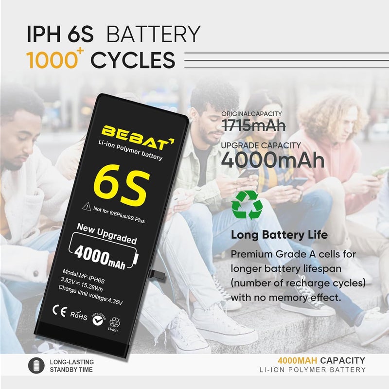 BEBAT Replacement for iPhone 6S Battery,4000mAh High Capacity Li-ion Polymer Replacement Battery for Model A1633 A1688 A1700 with Complete Professional Repair Tool - Image 5